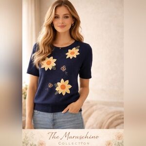 Alfred Dunner Y2K Embroidered Floral Spring Sweater | Vintage